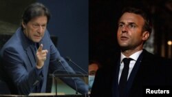 Foto kombinasi Perdana Menteri Pakistan Imran Khan dan Presiden Perancis Emmanuel Macron.