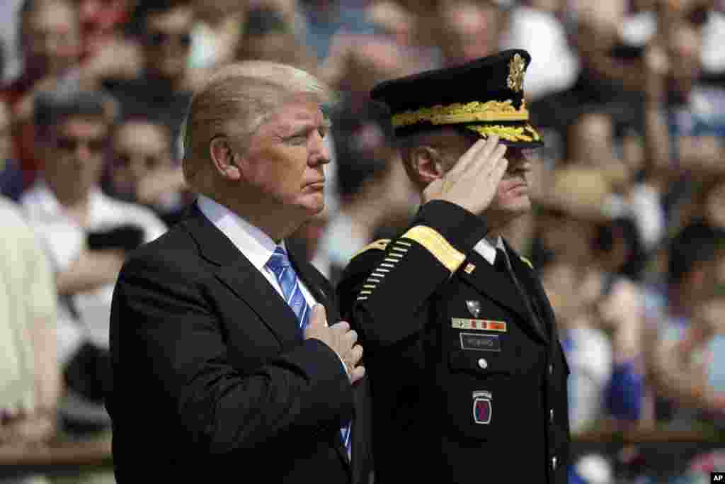 President Donald Trump attends a wreath laying ceremony at Arlington National Cemetery, May 29, 2017, in Arlington, Virginia.