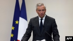 French Economy and Finance Minister Bruno Le Maire speaks during a press conference in Paris, on Jan. 14, 2021.
