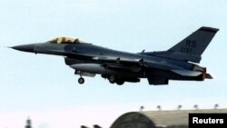A U.S. Air Force F-16 fighter takes off from the Aviano airbase, Italy, in this 1994 file photo.