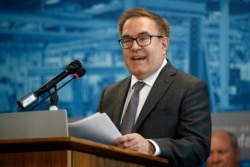 Environmental Protection Agency Administrator Andrew Wheeler speaks at a news conference in Washington, Sept. 12, 2019.