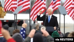 Vice President Mike Pence speaks to supporters at a pre-election rally in Hibbing, Minnesota, Oct. 26, 2020.