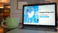 The login/sign up screen for a Twitter account is seen on a laptop computer, April 27, 2021, in Orlando, Fla.