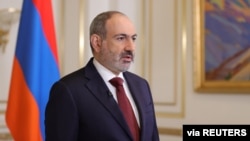 Armenian Prime Minister Nikol Pashinyan delivers an address to the nation in Yerevan, Armenia, Apr. 25, 2021. (Tigran Mehrabyan/PAN Photo via Reuters) 