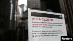 A sign informs visitors that Federal Hall is closed because of the government shutdown in New York City, Jan. 3, 2019. 