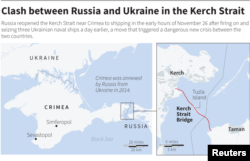 Map locating the Kerch Strait bridge that links Crimea to Russia.