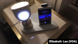 ElliQ, a companion for the elderly made by the Israeli company, Intuition Robotics.She initiates conversation with her user and motivates the user to stay connected with loved ones and active physically and mentally.