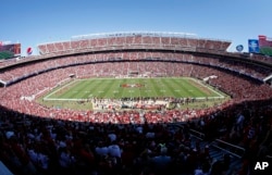 FILE -A general view of Levi's Stadium during a NFL football game between the San Francisco 49ers and the Kansas City Chiefs in Santa Clara, California, Oct. 5, 2014