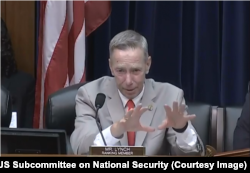 U.S. Democratic Congressman Stephen Lynch speaks at a July 17, 2018, House national security subcommittee hearing about his skepticism toward a U.S. recognition of Israel's annexation of the Golan Heights.