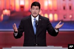 House Speaker Paul Ryan of Wisconsin addresses the Republican National Convention in Cleveland on July 19, 2016. (AP)