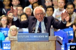 Democratic presidential candidate Sen. Bernie Sanders speaks to a gathering of supporters during a campaign rally at the Lexington Convention Center, in Lexington, Ky., May 4, 2016.