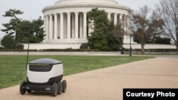 The Starship Technologies delivery vehicles launched in Washington D.C. can transport food and other small items to customers ordering via an app. (Starship Technologies)