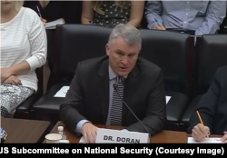 Hudson Institute analyst Michael Doran testifies at a July 17, 2018, House national security subcommittee hearing about why he thinks it is in the U.S. interest to recognize Israeli sovereignty in the Golan Heights.
