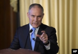 FILE - Environmental Protection Agency Administrator Scott Pruitt speaks in Washington, Feb. 21, 2017.