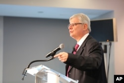 Brazil's attorney general Rodrigo Janot speaks at event at the Atlantic Council, Washington, DC, on July 19, 2017. At the event, Janot said the Operation Car Wash, which is uncovering corruption in Brazil's federal government, will continue to be funded.
