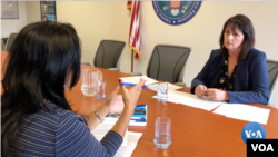 Nadine Maenza, USCIRF, talks to VOA's Navbahor Imamova, Washington, Oct 17, 2019