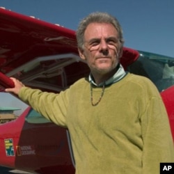 National Geographic Explorer-in-Residence Michael Fay stands in front of a Cessna plane in June, 2004, before his MegaFlyover of Africa.