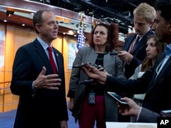 Rep. Adam Schiff, D-Calif., ranking member of the House Intelligence Committee, speaks with reporters after a news conference in Washington on July 17, 2018.