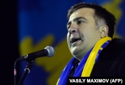 UKRAINE – Former Georgian President Mikheil Saakashvili delivers a speech on Independence Square in Kyiv on December 7, 2013