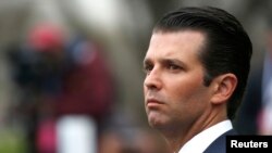 FILE - Donald Trump Jr. attends the annual White House Easter Egg Roll on the South Lawn of the White House in Washington, April 2, 2018.