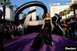 Actress Elizabeth Olsen arrives at the premiere of “Avengers: Infinity Wars” in Los Angeles, California, April 23, 2018.