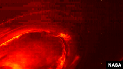 This infrared image from Juno provides an unprecedented view of Jupiter's southern aurora. Such views are not possible from Earth.