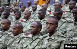 FILE: Somali soldiers attend a training session during the opening ceremony of a Turkish military base in Mogadishu, Somalia, Sept. 30, 2017.