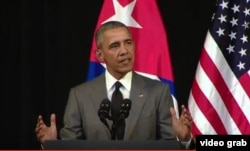 U.S. President Barack Obama begins a national address to Cuba from the Gran Teatre de la Habana, in Havana, Cuba, March 22, 2016.