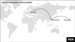 Edward Snowden's trail (ending in Moscow)