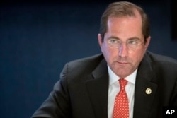FILE - Health and Human Services Secretary Alex Azar speaks during an interview with The Associated Press in New York, Sept. 12, 2018.
