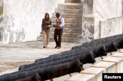 FILE - U.S. first lady Melania Trump visits Cape Coast Castle, Ghana, Oct. 3, 2018.
