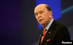 FILE - U.S. Commerce Secretary Wilbur Ross speaks at the Confederation of British Industry's annual conference in London, Nov. 6, 2017.