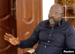 President-elect George Weah of the Coalition for Democratic Change (CDC) speaks during an interview with Reuters at his residence in Monrovia, Liberia, Jan. 2, 2018.
