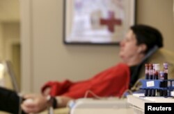Bill Myers of Washington has blood platelets drawn at the American Red Cross Charles Drew Donation Center in Washington Feb. 16, 2016.