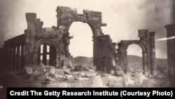 The “Monumental Arch” in Palmyra, Syria, photographed by Louis Vignes in 1864.