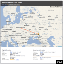 Malaysia Airlines MH 17 partial flight path from Amsterdam, July 17, 2014