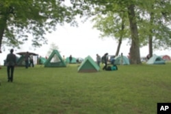 The group spent the nights camped out by the river.