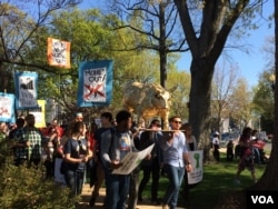 Protesters marched on the U.S. Capitol in a rally against big money in politics in Washington, D.C., April 18, 2016. (E. Sarai/VOA)