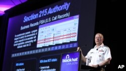 Army General Keith Alexander, head of the National Security Agency delivers a keynote address at the Black Hat hacker conference on July 31, 2013, in Las Vegas.