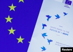 Photo shows the cover page of the White Paper on the Future of Europe, which was presented before the European Parliament in Brussels, Belgium, March 1, 2017.