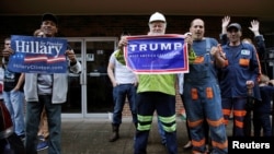 Supporters of U.S. Democratic presidential candidate Hillary Clinton and Republican presidential Donald Trump