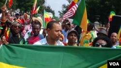 FILE - Ethiopian demonstrators held a rally in front of the White House criticizing president Barack Obama’s trip to Ethiopia, a country they say has terrible press freedom records.