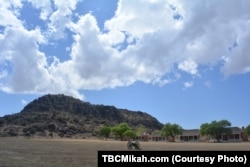 A lone cannon sits on the old parade ground at Fort Davis, Texas.