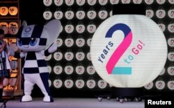 Tokyo 2020 Olympic Games mascot Miraitowa attends a countdown event to mark two years until the Tokyo 2020 Summer Olympics at the Tokyo Skytree Town in Tokyo, Japan, July 24, 2018.