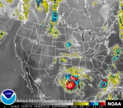 NOAA Satellite image of Hurricane Harvey, off Texas coast, Aug. 25, 2017.