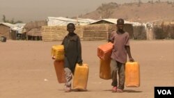 Children trek long distances to fetch water, near Minawao refugee camp in northern Cameroon, Feb. 9 2018. (M. Kindzeka/VOA)