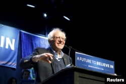 FILE -- U.S. Democratic presidential candidate Bernie Sanders greets supporters at a campaign rally in Portland, Maine, March 2, 2016.