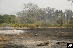 The ground smolders along the vineyard at Old Hill Ranch, Oct. 10, 2017, near Glen Ellen, California.