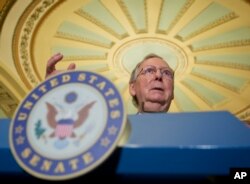 FILE - Senate Majority Leader Mitch McConnell of Kentucky speaks during a news conference on Capitol Hill in Washington, July 12, 2016.