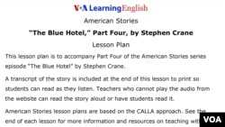 Lesson Plan - The Blue Hotel, Part Four